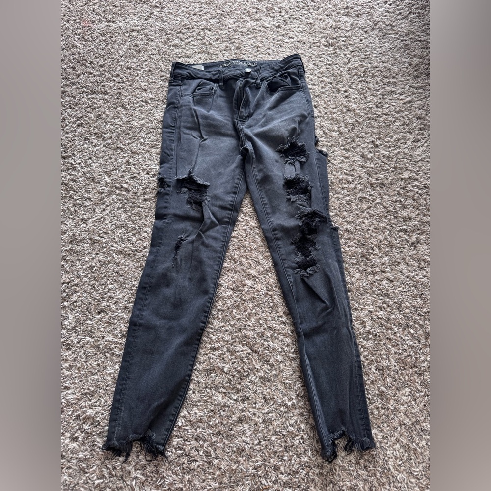 American Eagle Outfitters Black Distressed Skinny Jeans
